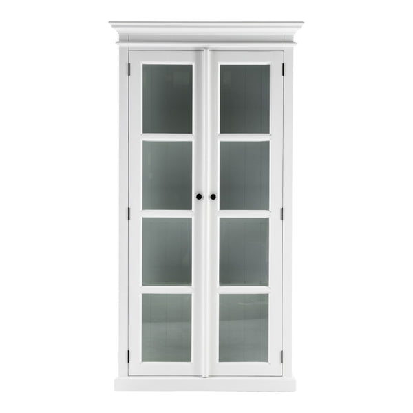 HomeRoots 75" White Wood & Glass Double Door Cabinet - Elegant Storage for Displaying Dinnerware & Decor 397837