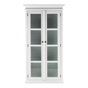 HomeRoots 75" White Wood & Glass Double Door Cabinet - Elegant Storage for Displaying Dinnerware & Decor 397837