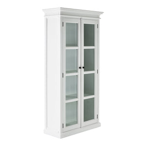 HomeRoots 75" White Wood & Glass Double Door Cabinet - Elegant Storage for Displaying Dinnerware & Decor 397837