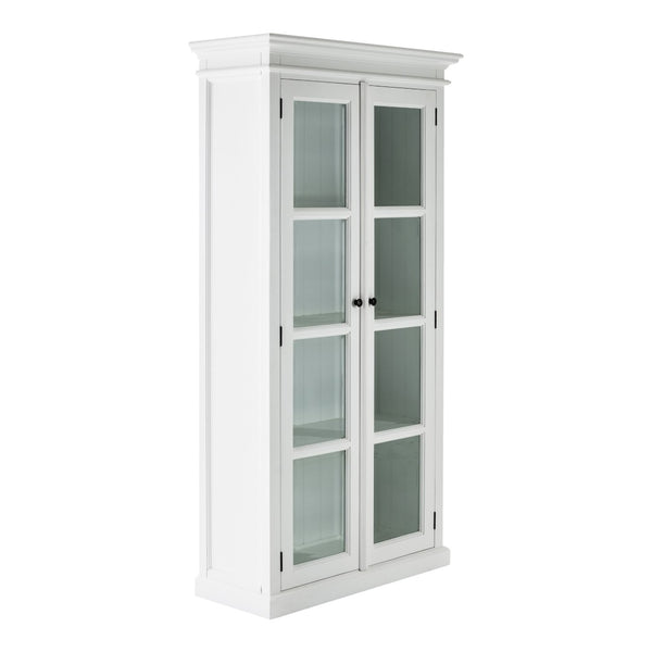 HomeRoots 75" White Wood & Glass Double Door Cabinet - Elegant Storage for Displaying Dinnerware & Decor 397837