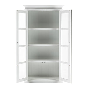 HomeRoots 75" White Wood & Glass Double Door Cabinet - Elegant Storage for Displaying Dinnerware & Decor 397837