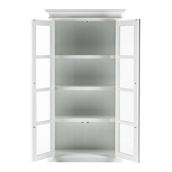 HomeRoots 75" White Wood & Glass Double Door Cabinet - Elegant Storage for Displaying Dinnerware & Decor 397837