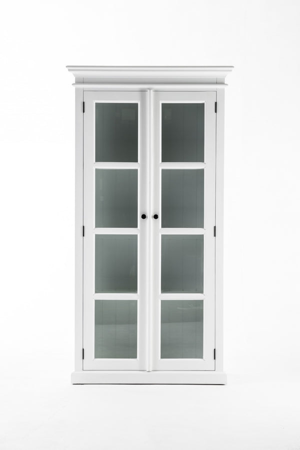 HomeRoots 75" White Wood & Glass Double Door Cabinet - Elegant Storage for Displaying Dinnerware & Decor 397837