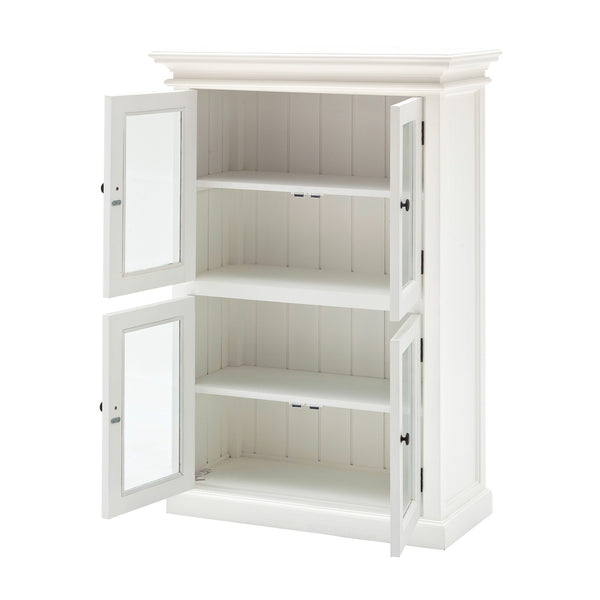 Homeroots Classic White Two Level Storage Cabinet  Mahogany,Bevelled Glass & Antique Brass Hardware 397840