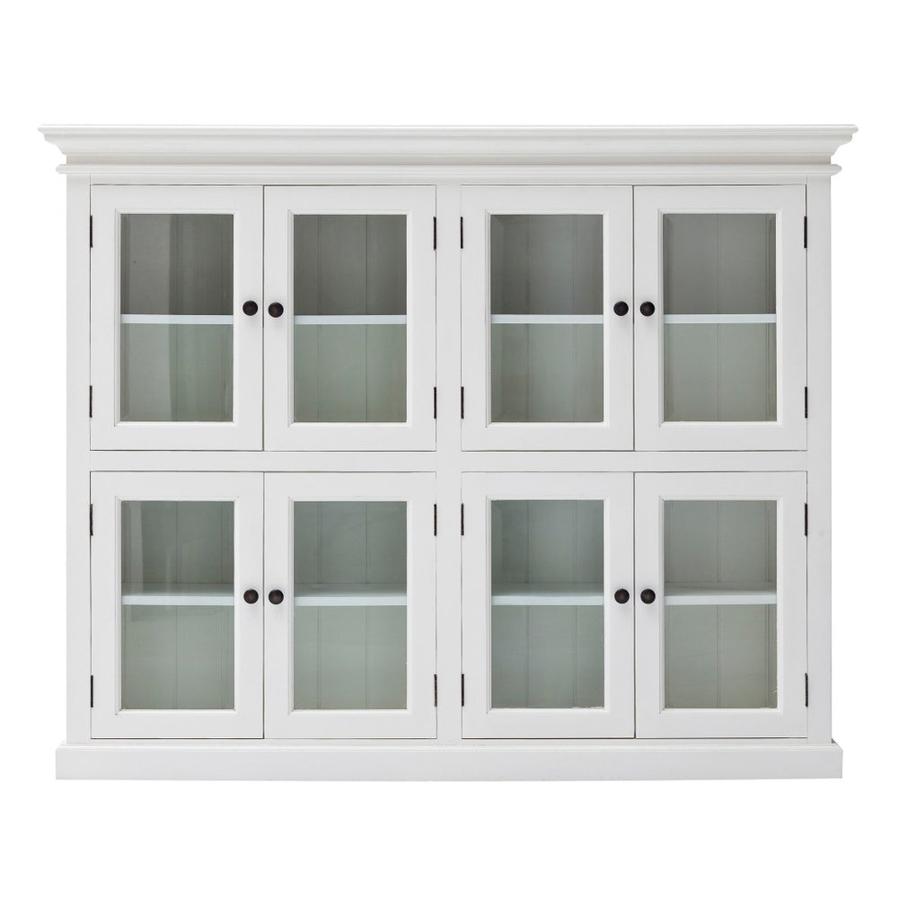 HomeRoots 52" Elegant White Wood and Glass Storage Cabinet with Beveled Doors for Timeless Home Décor Solutions 397841