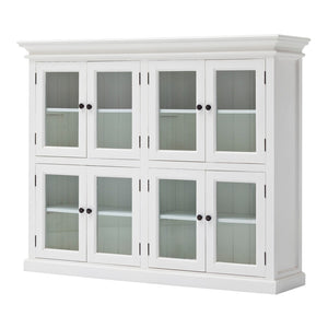 HomeRoots 52" Elegant White Wood and Glass Storage Cabinet with Beveled Doors for Timeless Home Décor Solutions 397841