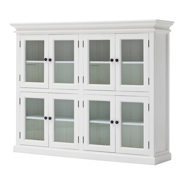 HomeRoots 52" Elegant White Wood and Glass Storage Cabinet with Beveled Doors for Timeless Home Décor Solutions 397841