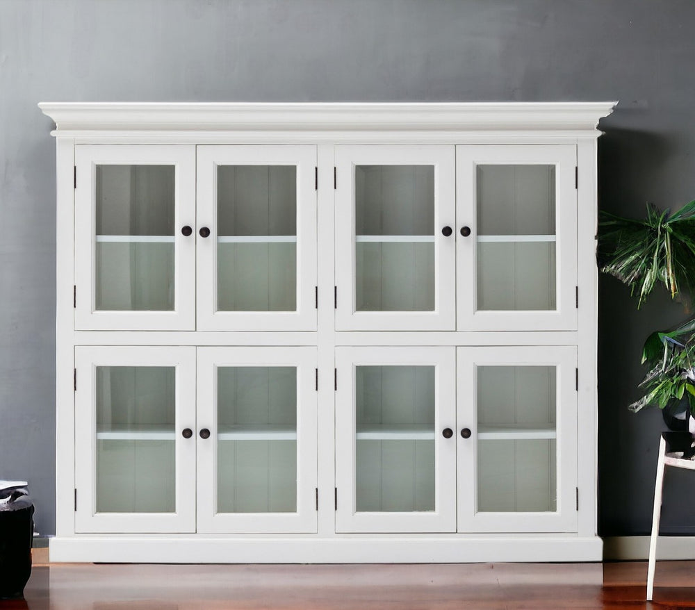 HomeRoots 52" Elegant White Wood and Glass Storage Cabinet with Beveled Doors for Timeless Home Décor Solutions 397841