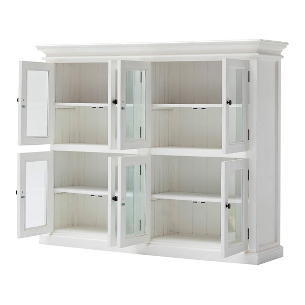 HomeRoots 52" Elegant White Wood and Glass Storage Cabinet with Beveled Doors for Timeless Home Décor Solutions 397841