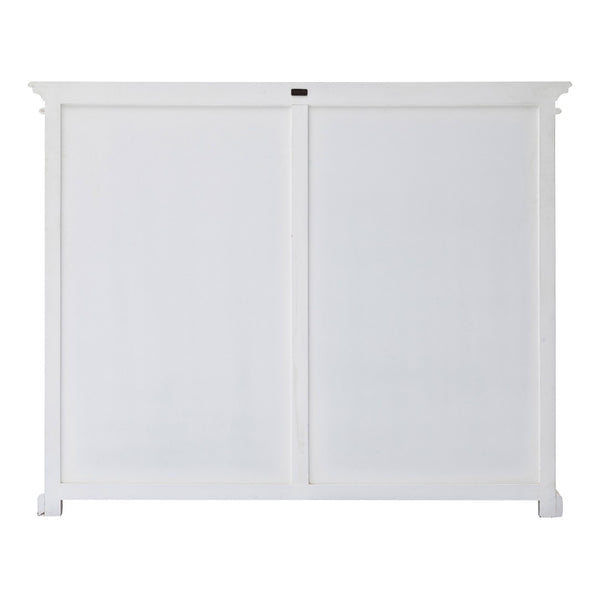 HomeRoots 52" Elegant White Wood and Glass Storage Cabinet with Beveled Doors for Timeless Home Décor Solutions 397841
