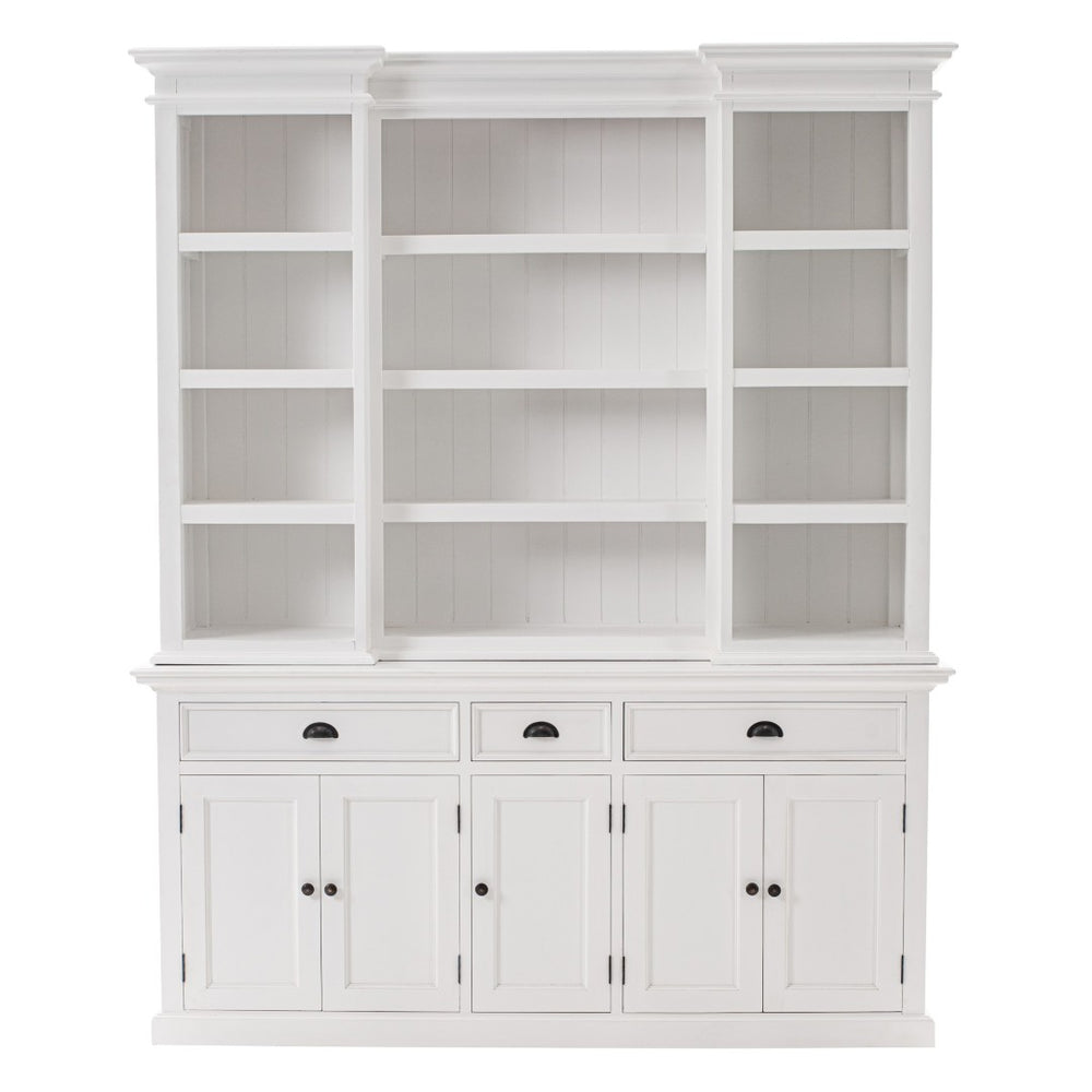 HomeRoots 71" Elegant White Dining Hutch with 12 Shelves, 3 Drawers & Antique Brass Hardware for Timeless Charm 397842