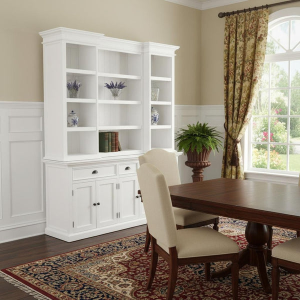 HomeRoots 71" Elegant White Dining Hutch with 12 Shelves, 3 Drawers & Antique Brass Hardware for Timeless Charm 397842