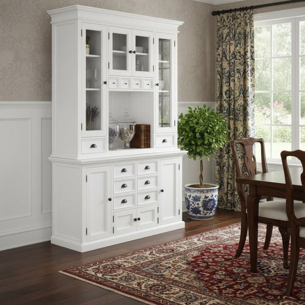 HomeRoots Classic White Kitchen Hutch - Elegant Mahogany Storage with Vintage Charm & Modern Functionality 397844
