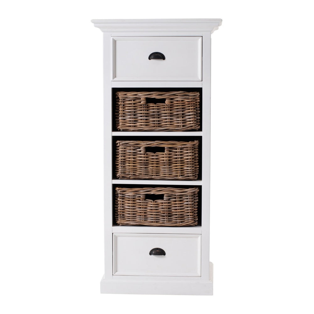 HomeRoots 52" White Two Drawer Storage Cabinet with Woven Baskets – Farmhouse Charm & Versatile Organization 397848