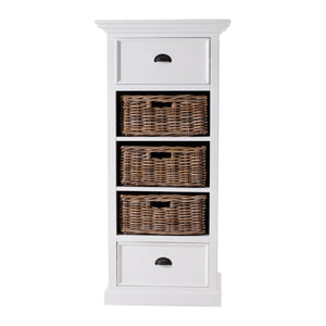 Homeroots 52" White Two Drawer Storage Cabinet With Baskets  Mahogany,Kubu Rattan & Antique Brass Hardware 397848