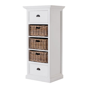 Homeroots 52" White Two Drawer Storage Cabinet With Baskets  Mahogany,Kubu Rattan & Antique Brass Hardware 397848