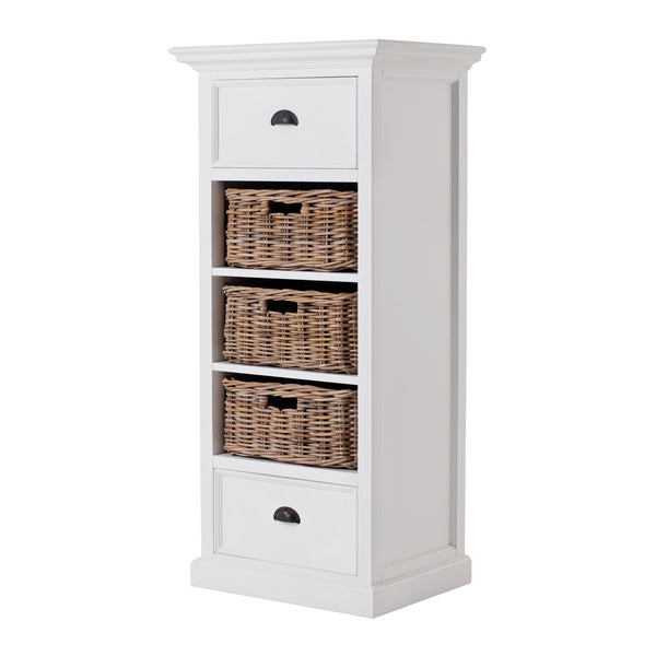 Homeroots 52" White Two Drawer Storage Cabinet With Baskets  Mahogany,Kubu Rattan & Antique Brass Hardware 397848