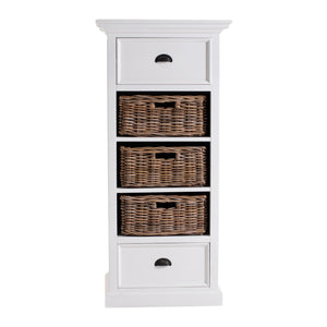 Homeroots 52" White Two Drawer Storage Cabinet With Baskets  Mahogany,Kubu Rattan & Antique Brass Hardware 397848