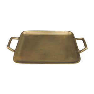 Homeroots 16" Gold Rustic Metal Tray With Handles   397870