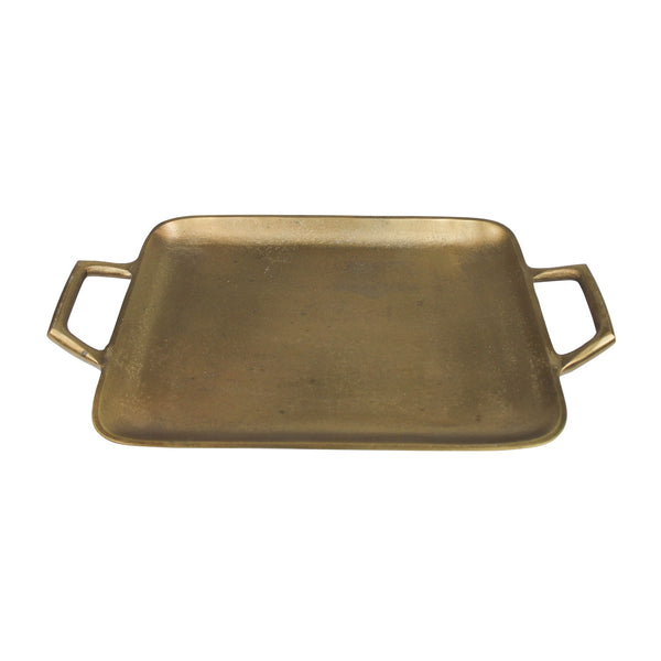 Homeroots 16" Gold Rustic Metal Tray With Handles   397870