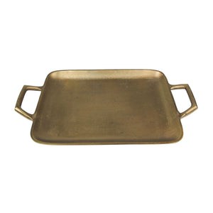 Homeroots 16" Gold Rustic Metal Tray With Handles   397870