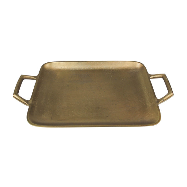 Homeroots 16" Gold Rustic Metal Tray With Handles   397870