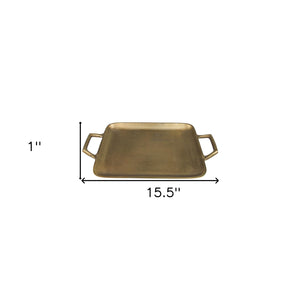 Homeroots 16" Gold Rustic Metal Tray With Handles   397870