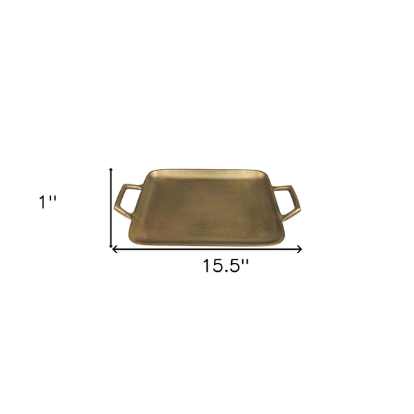 Homeroots 16" Gold Rustic Metal Tray With Handles   397870