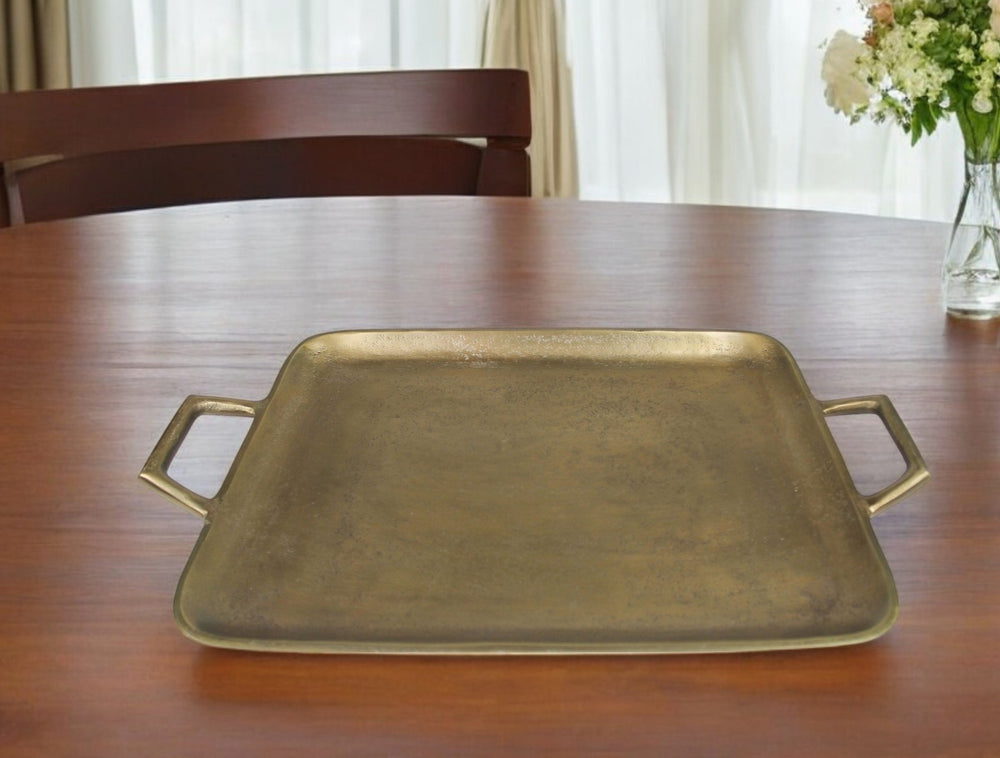 Homeroots Jumbo Gold Metal Square Tray   397871