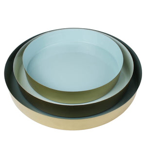 Homeroots Set Of Three Gold And Blue Round Trays   397883
