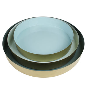 Homeroots Set Of Three Gold And Blue Round Trays   397883