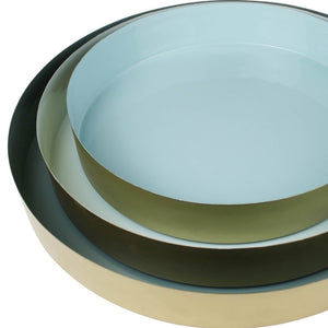 Homeroots Set Of Three Gold And Blue Round Trays   397883