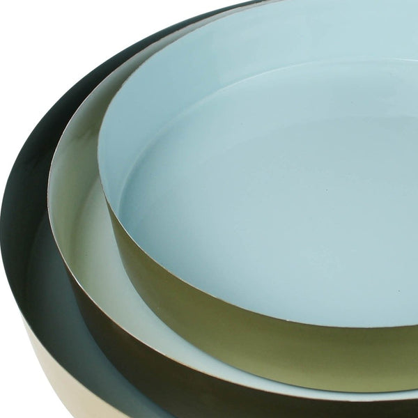 Homeroots Set Of Three Gold And Blue Round Trays   397883