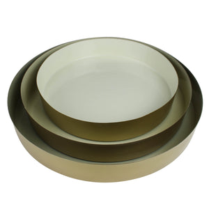 Homeroots Set Of Three Beige And Gold Round Metal Indoor Outdoor Handmade Serving Tray   397884