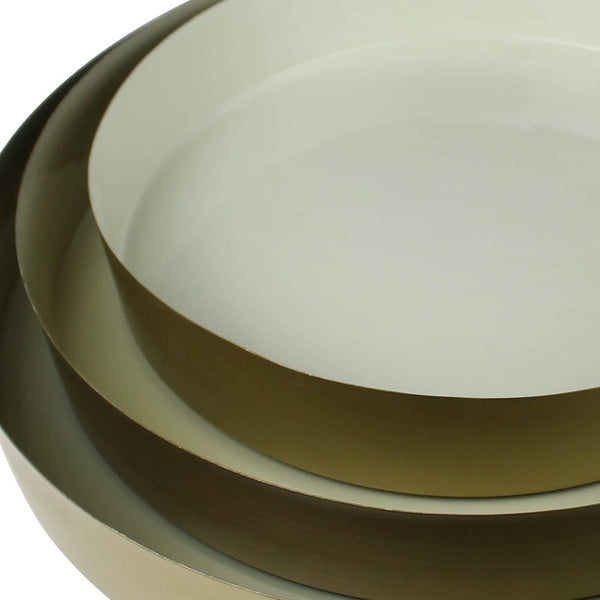Homeroots Set Of Three Beige And Gold Round Metal Indoor Outdoor Handmade Serving Tray   397884