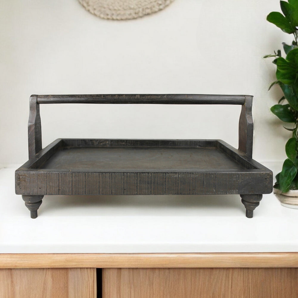 Homeroots 24" Natural Wood Indoor Outdoor Tray With Handles   397885