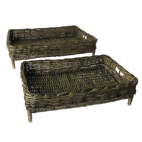 Homeroots Set Of Two Brown Rattan Trays   397899