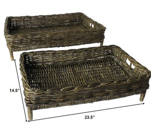 Homeroots Set Of Two Brown Rattan Trays   397899