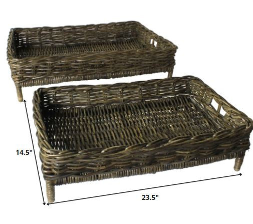 Homeroots Set Of Two Brown Rattan Trays   397899