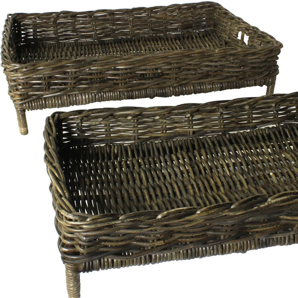 Homeroots Set Of Two Brown Rattan Trays   397899