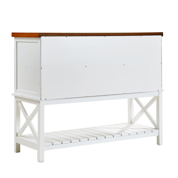 English Elm Bar cabinet Mid-Century Farmhouse Console Table with Wine Rack, Drawer, Shelf & 200lb Capacity White Oak W3417P316958