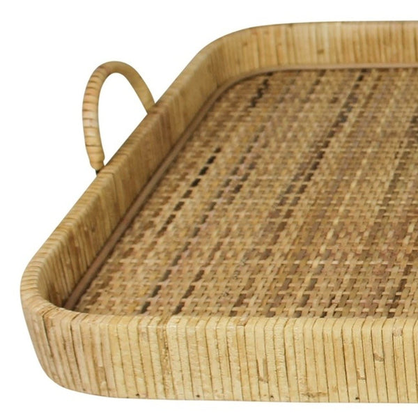 Homeroots 28" Natural Earthenware Indoor Outdoor Tray With Handles   397907