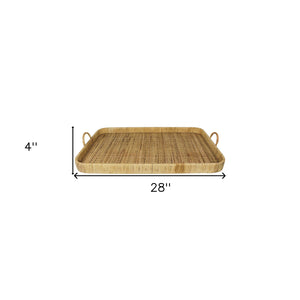 Homeroots 28" Natural Earthenware Indoor Outdoor Tray With Handles   397907