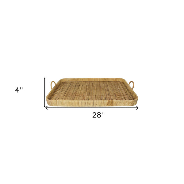 Homeroots 28" Natural Earthenware Indoor Outdoor Tray With Handles   397907