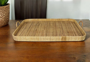 Homeroots 28" Natural Earthenware Indoor Outdoor Tray With Handles   397907