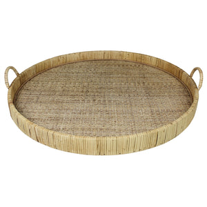 Homeroots 24" Natural Round Earthenware Indoor Outdoor Tray With Handles   397908