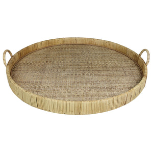 Homeroots 24" Natural Round Earthenware Indoor Outdoor Tray With Handles   397908