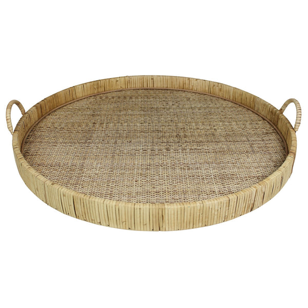Homeroots 24" Natural Round Earthenware Indoor Outdoor Tray With Handles   397908