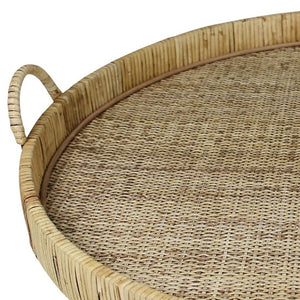Homeroots 24" Natural Round Earthenware Indoor Outdoor Tray With Handles   397908