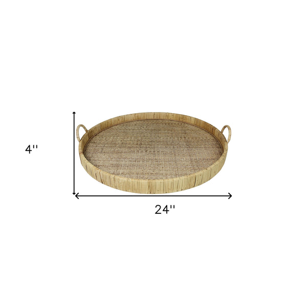 Homeroots 24" Natural Round Earthenware Indoor Outdoor Tray With Handles   397908